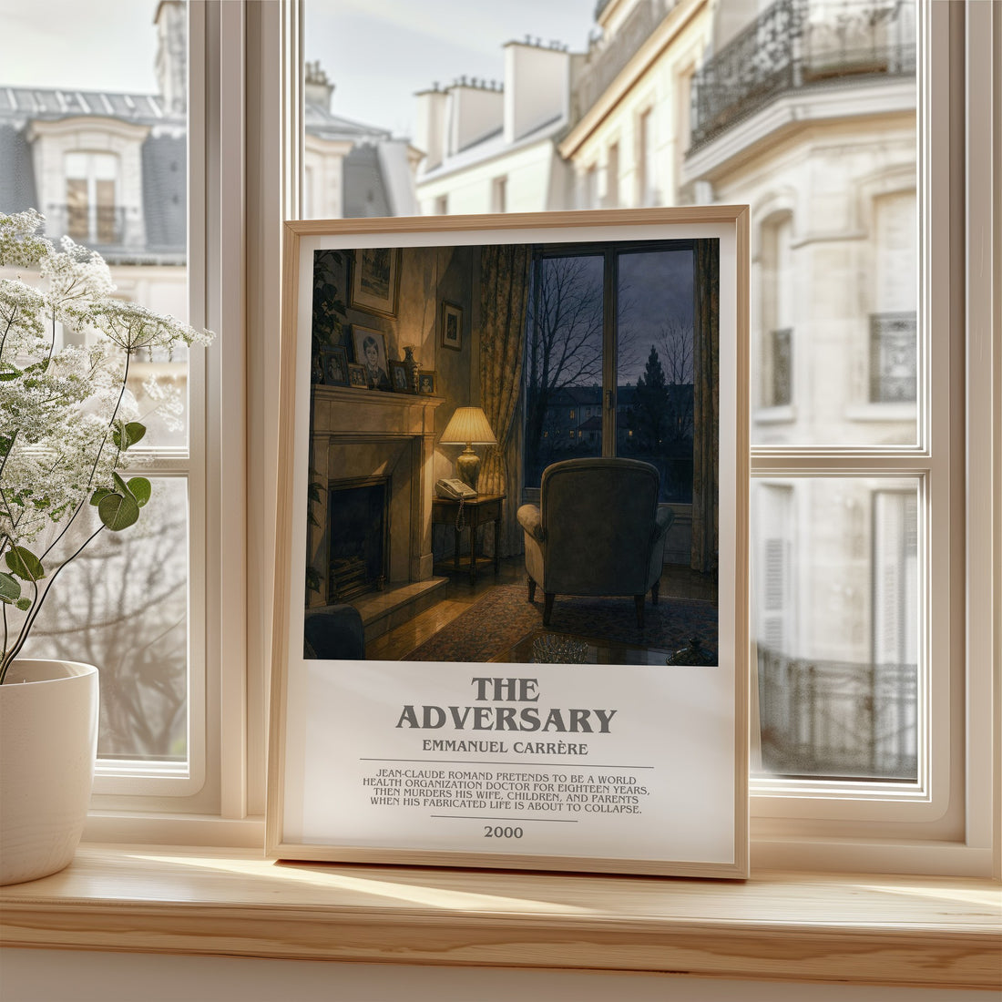 The Adversary Bookish Wall Art by Emmanuel Carrère – framed print by a bright window