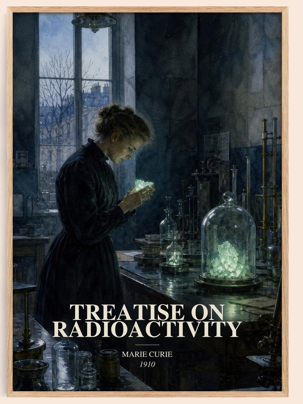 Treatise on Radioactivity watercolour book poster by Marie Curie – framed literary art print