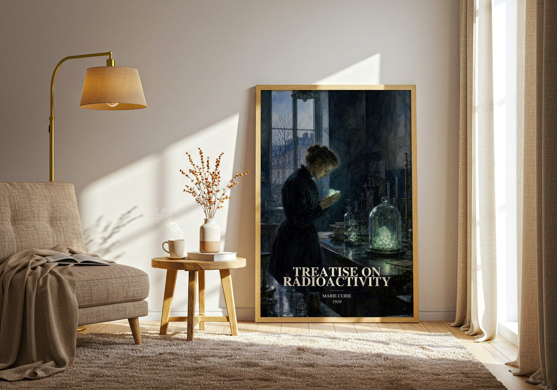 Treatise on Radioactivity watercolour print in frame leaning in hallway – __new__:educational wall art