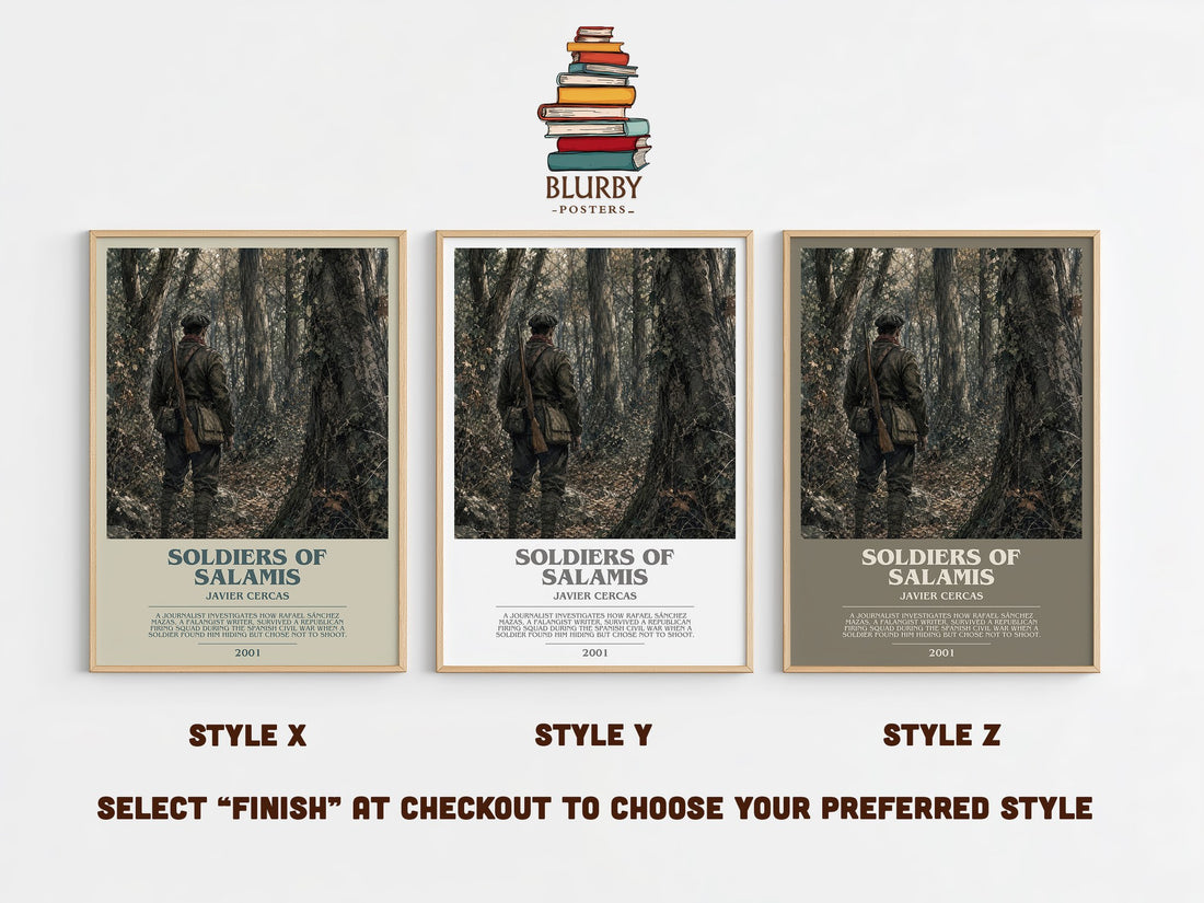 Soldiers of Salamis Bookish Wall Art by Javier Cercas – Style X, Y and Z side by side – choose your finish