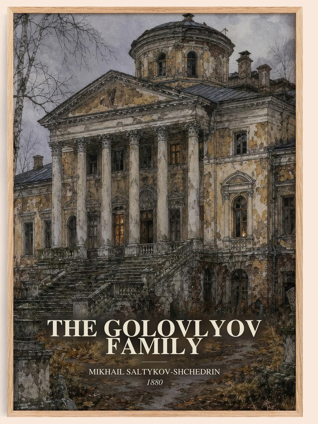 The Golovlyov Family watercolour book poster by Mikhail Saltykov-Shchedrin – framed literary art print