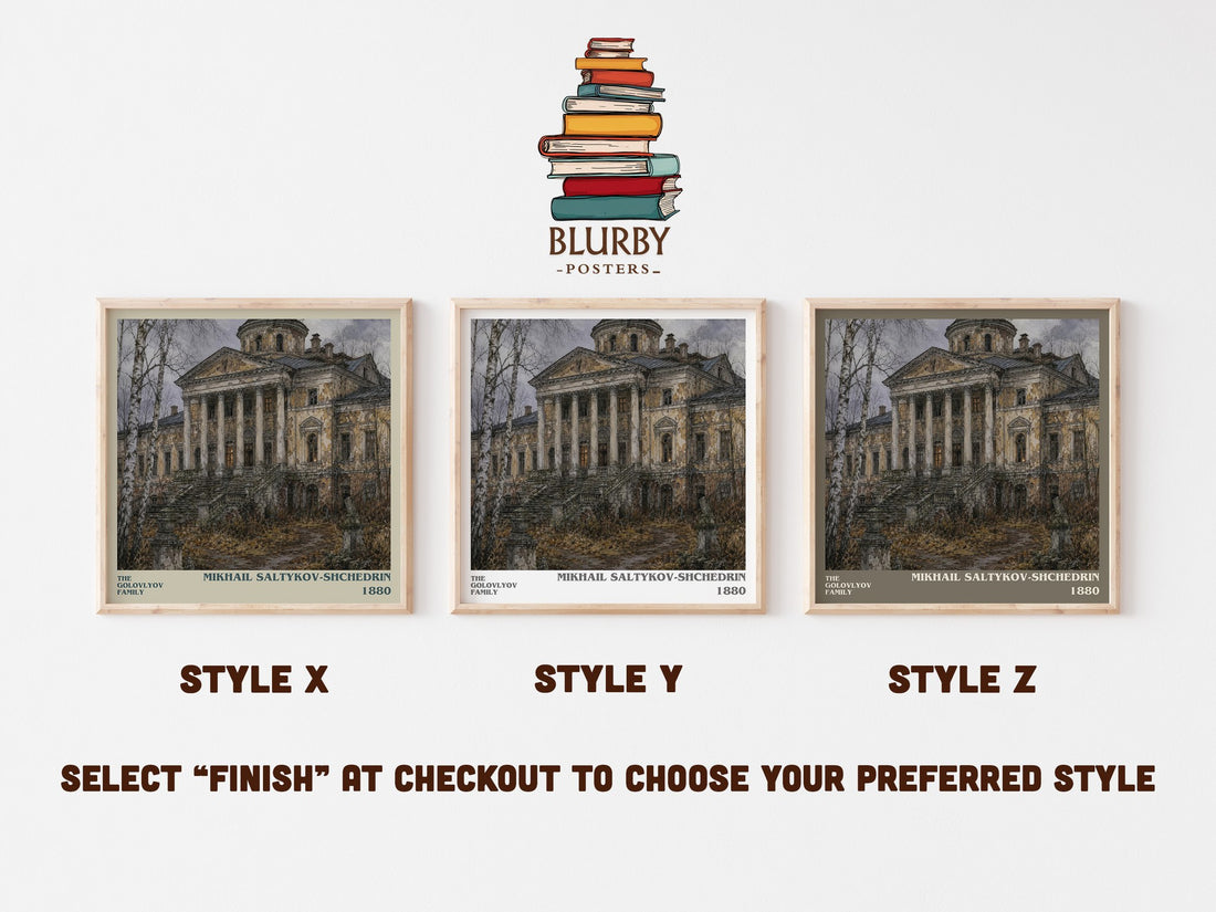 The Golovlyov Family literary print in frame leaning in hallway – satire wall art (mockup)