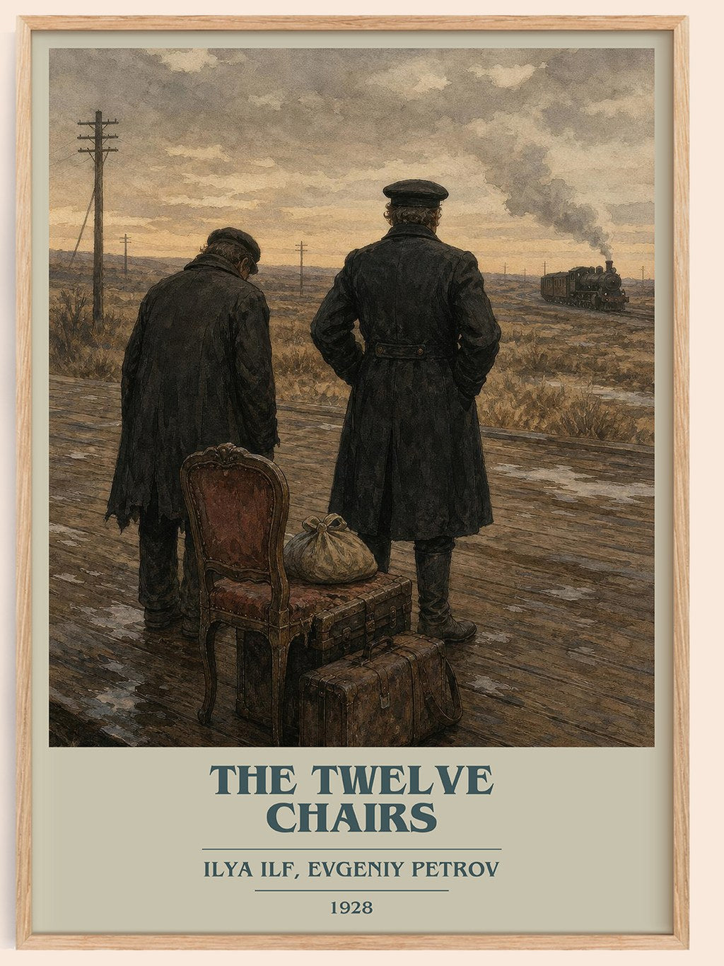The Twelve Chairs book cover book poster by Ilya Ilf, Evgeniy Petrov – framed literary art print