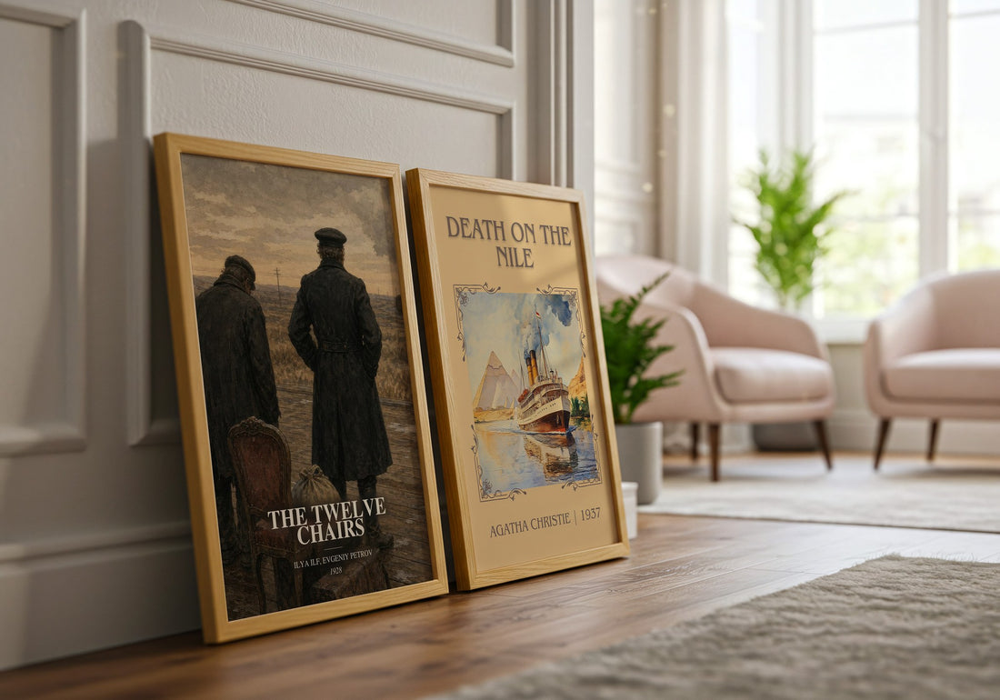 The Twelve Chairs watercolour print framed by window – literary home decor