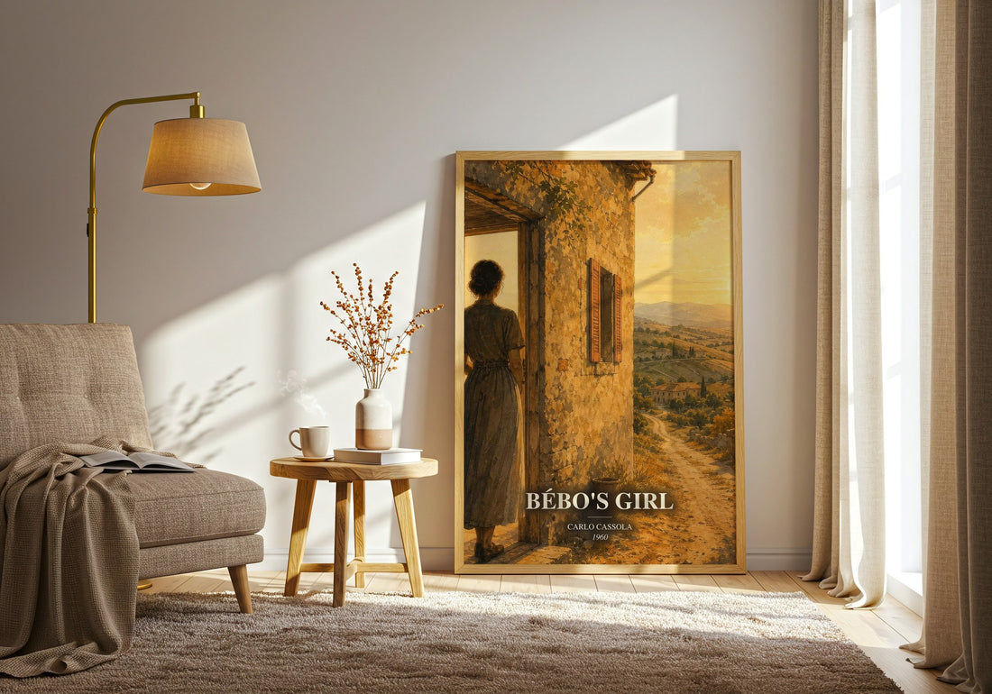 Bébo's Girl watercolour print in frame leaning in hallway – literary fiction wall art