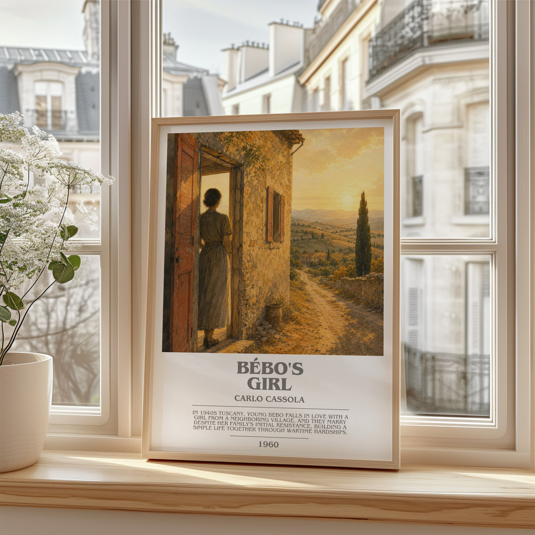 Bébo's Girl Bookish Wall Art by Carlo Cassola – framed print by a bright window