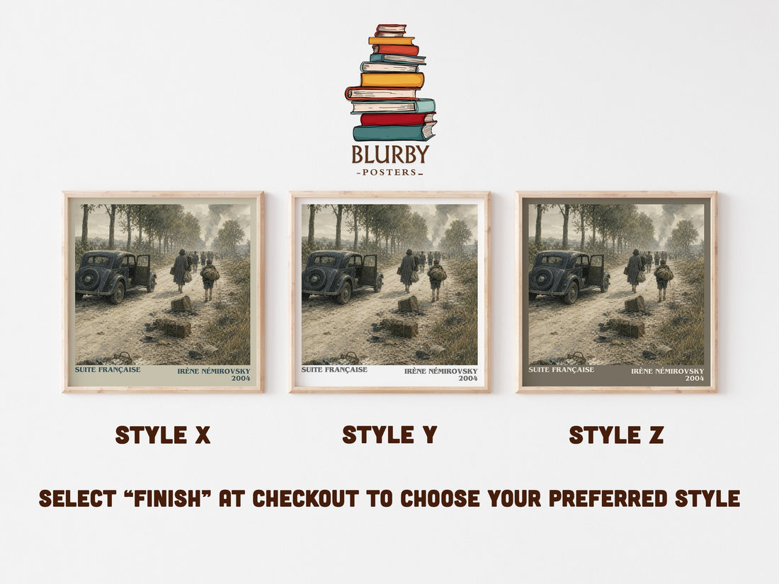 Suite Française literary print in frame leaning in hallway – historical fiction wall art (mockup)