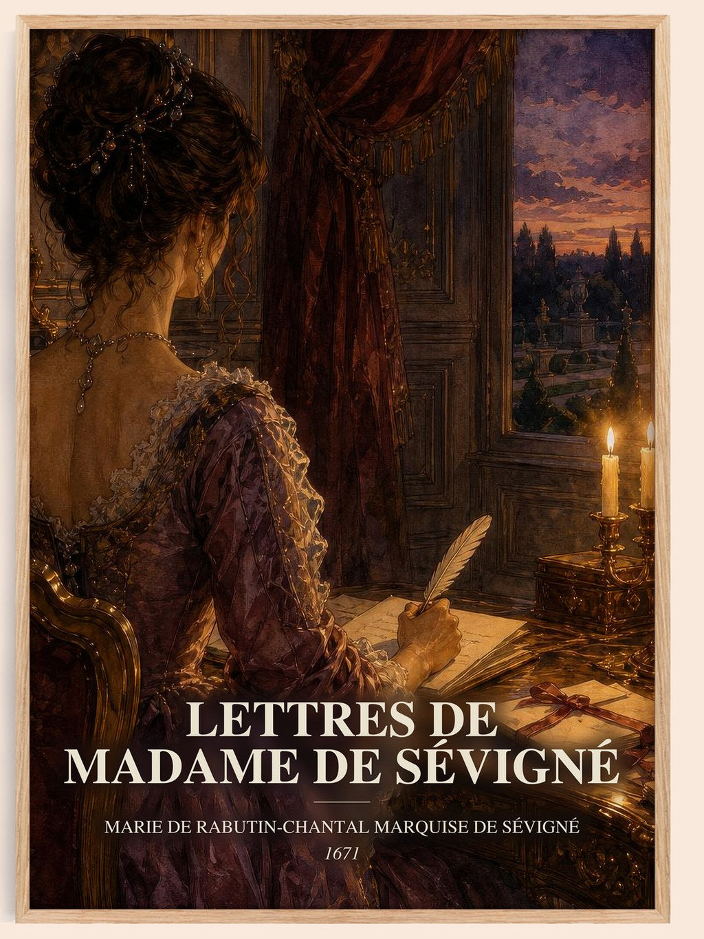 Lettres de madame de Sévigné watercolour book poster by Marie de Rabutin-Chantal marquise de Sévigné – framed literary art