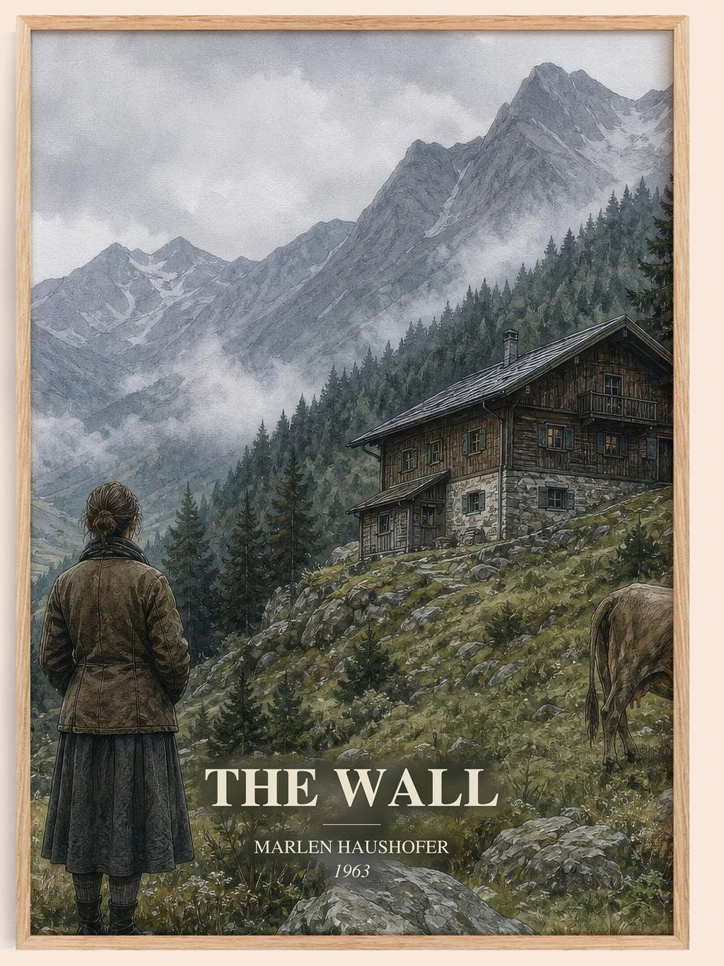 The Wall watercolour book poster by Marlen Haushofer – framed literary art print