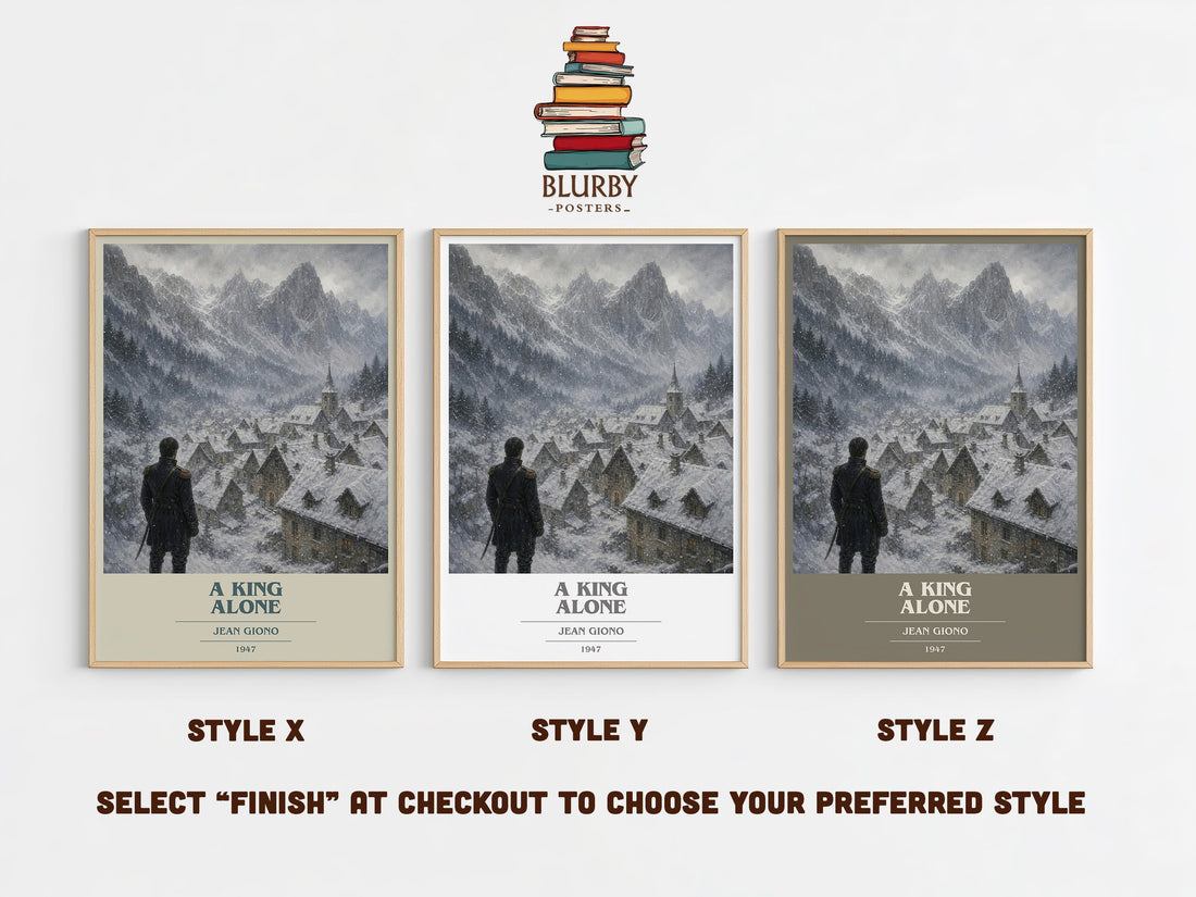 A King Alone book cover print in frame leaning in hallway – literary fiction wall art (mockup)