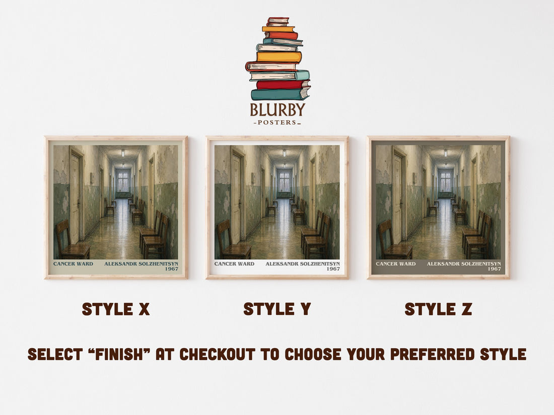 Cancer Ward literary print in frame leaning in hallway – literary fiction wall art (mockup)