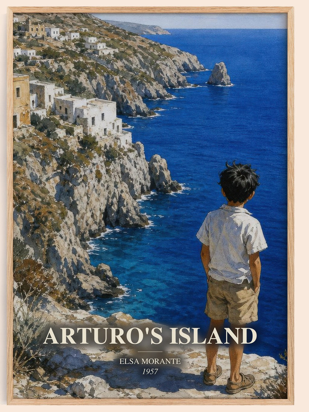 Arturo's Island watercolour book poster by Elsa Morante – framed literary art print