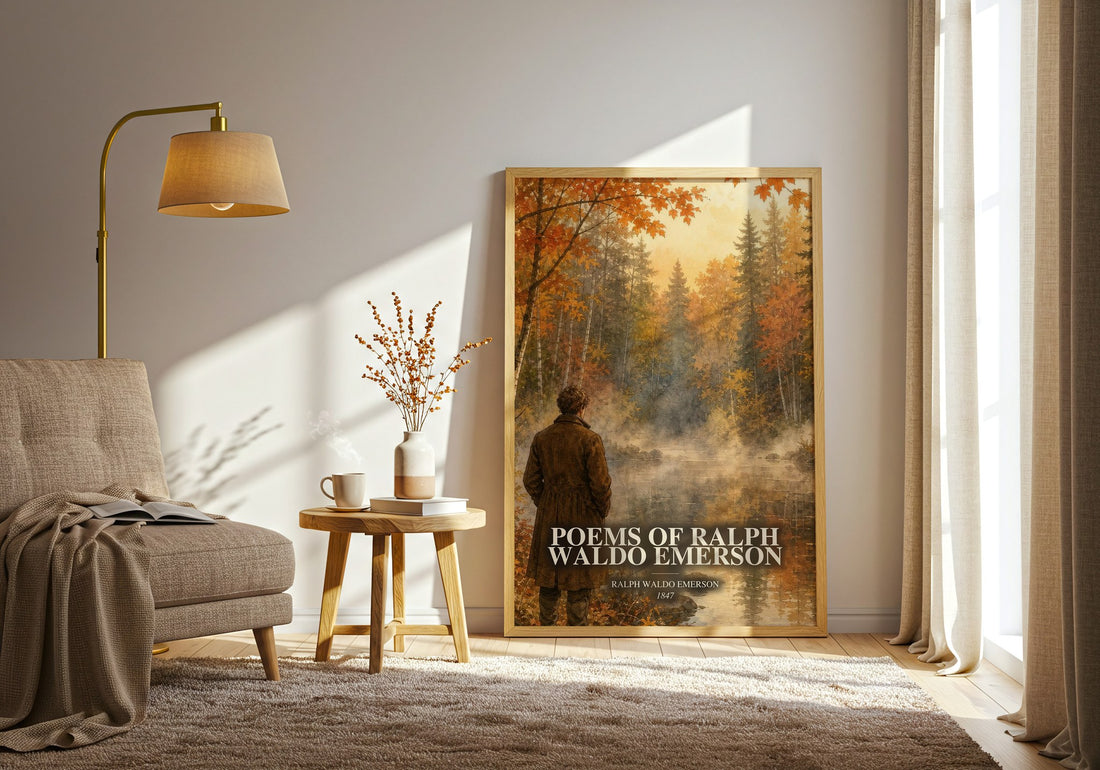 Poems Of Ralph Waldo Emerson watercolour print in frame leaning in hallway – poetry wall art