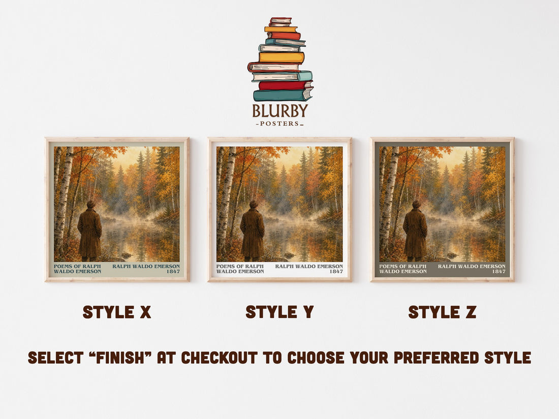Poems Of Ralph Waldo Emerson literary print in frame leaning in hallway – poetry wall art (mockup)