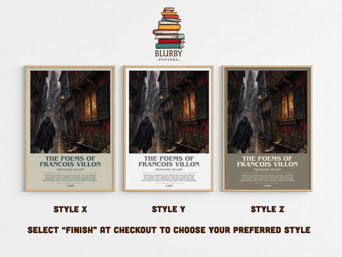 The Poems of Francois Villon Bookish Wall Art by François Villon – Style X, Y and Z side by side – choose your finish