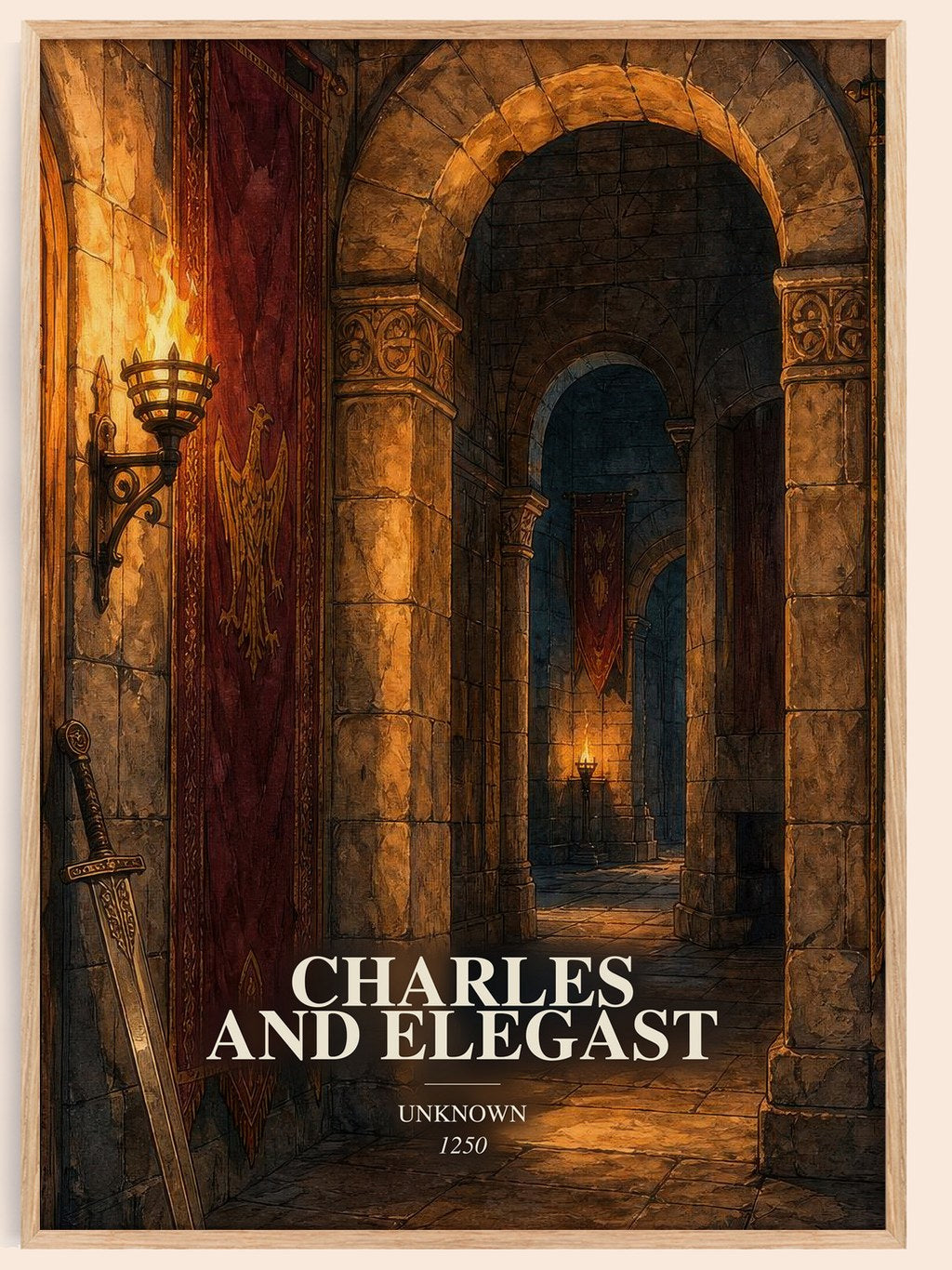 Charles And Elegast watercolour book poster by Unknown – framed literary art print