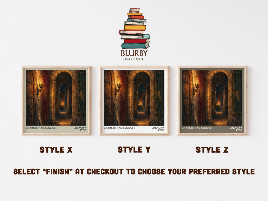 Charles And Elegast literary print in frame leaning in hallway – classic literature wall art (mockup)