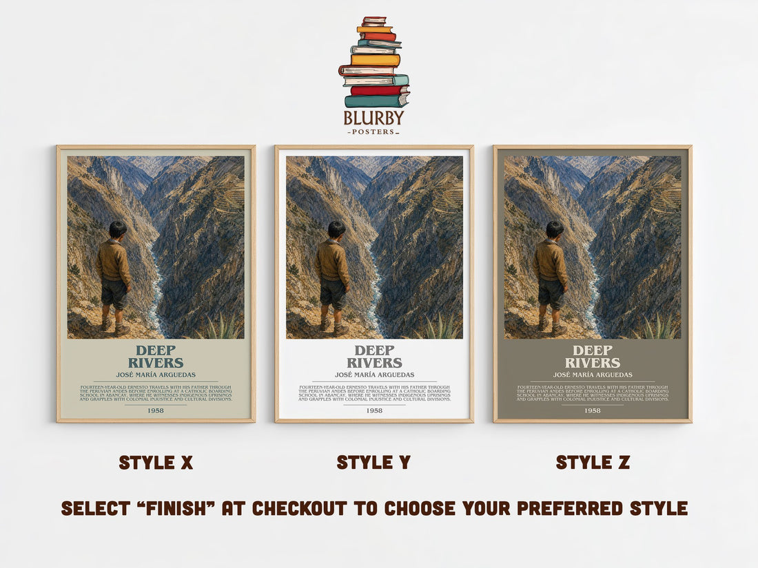 Deep Rivers Bookish Wall Art by José María Arguedas – Style X, Y and Z side by side – choose your finish