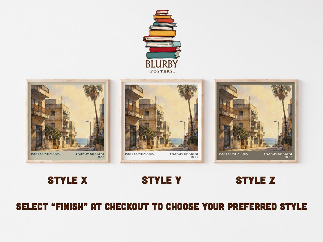 Past Continuous literary print in frame leaning in hallway – literary fiction wall art (mockup)