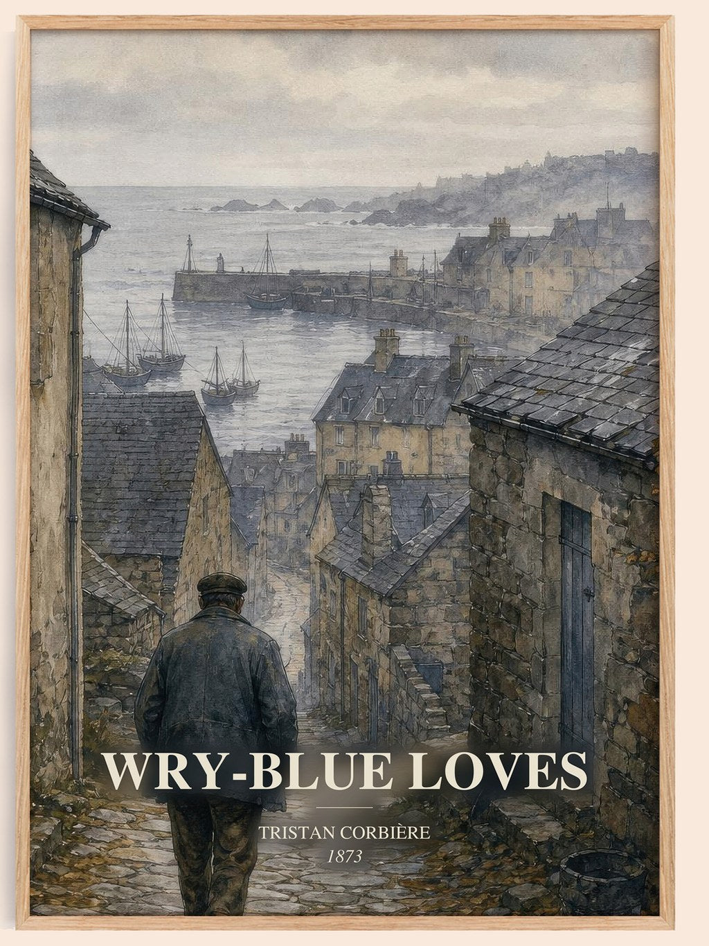 Wry-Blue Loves watercolour book poster by Tristan Corbière – framed literary art print