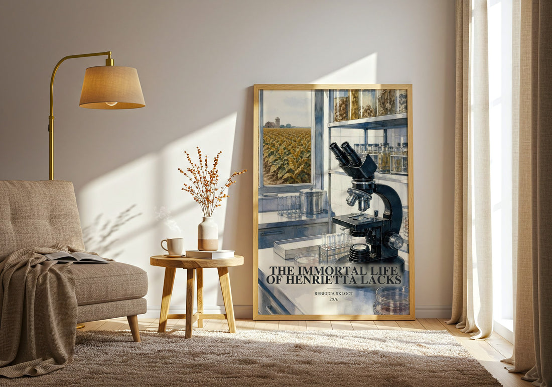 The Immortal Life of Henrietta Lacks watercolour print in frame leaning in hallway – non fiction wall art