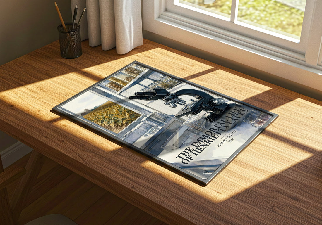 The Immortal Life of Henrietta Lacks watercolour book poster framed on wall – non fiction wall art