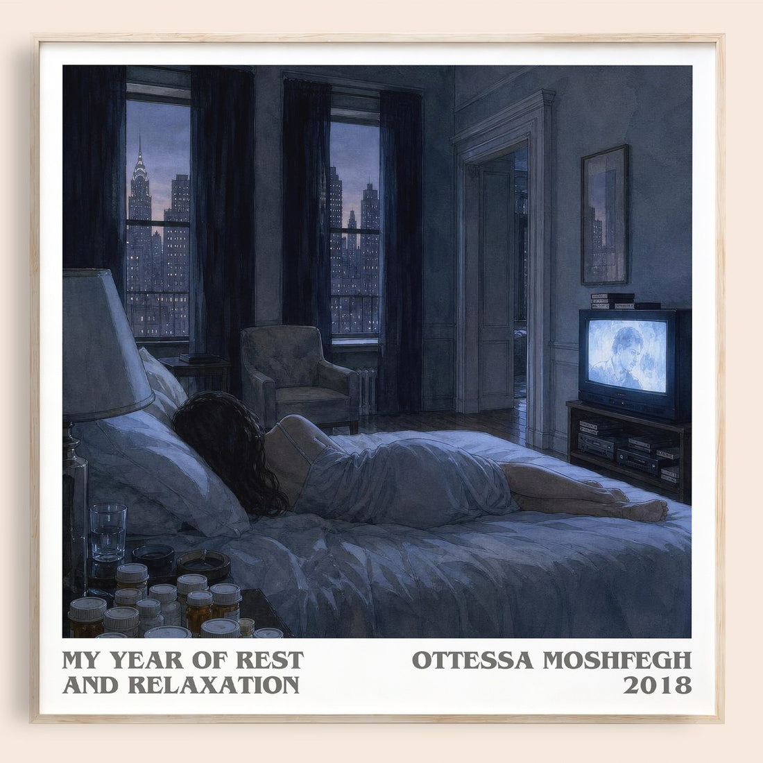 My Year of Rest and Relaxation literary book poster by Ottessa Moshfegh – framed literary art print