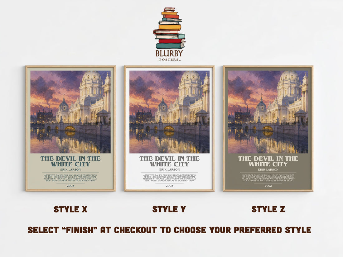 The Devil In The White City Bookish Wall Art by Erik Larson – Style X, Y and Z side by side – choose your finish