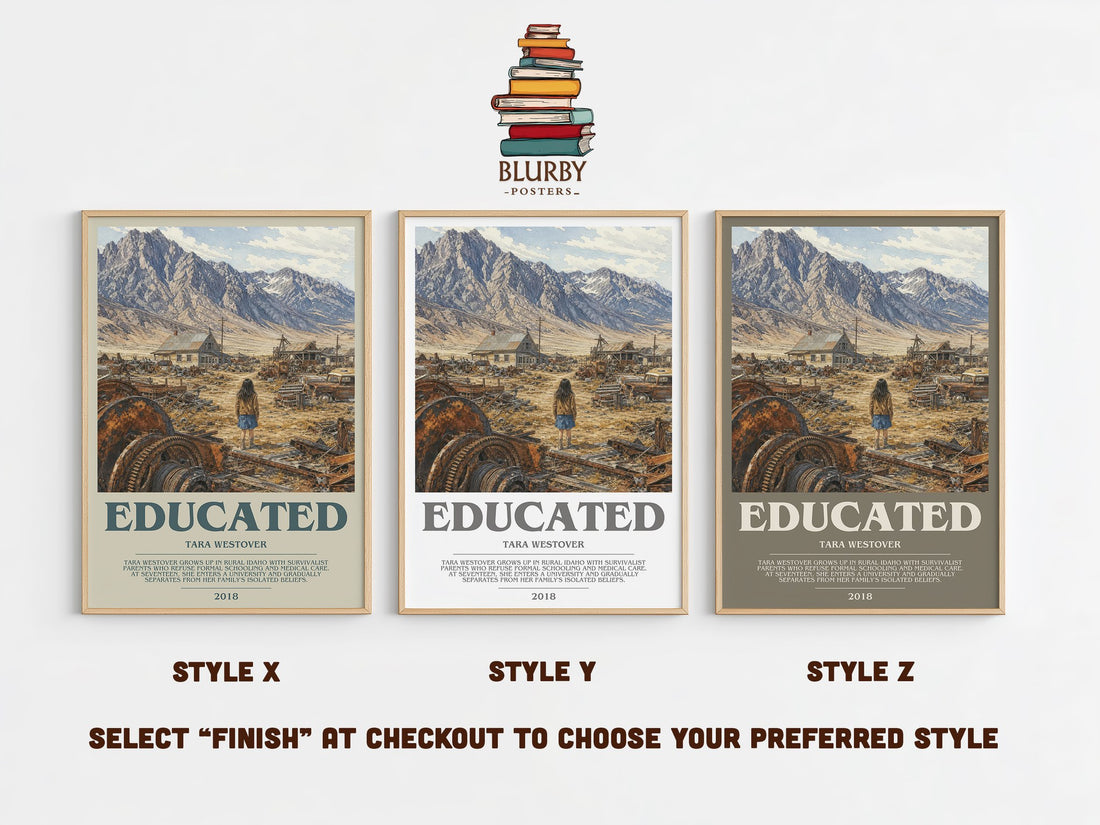Educated Bookish Wall Art by Tara Westover – Style X, Y and Z side by side – choose your finish
