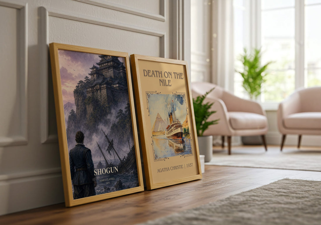 Shogun watercolour print framed by window – literary home decor