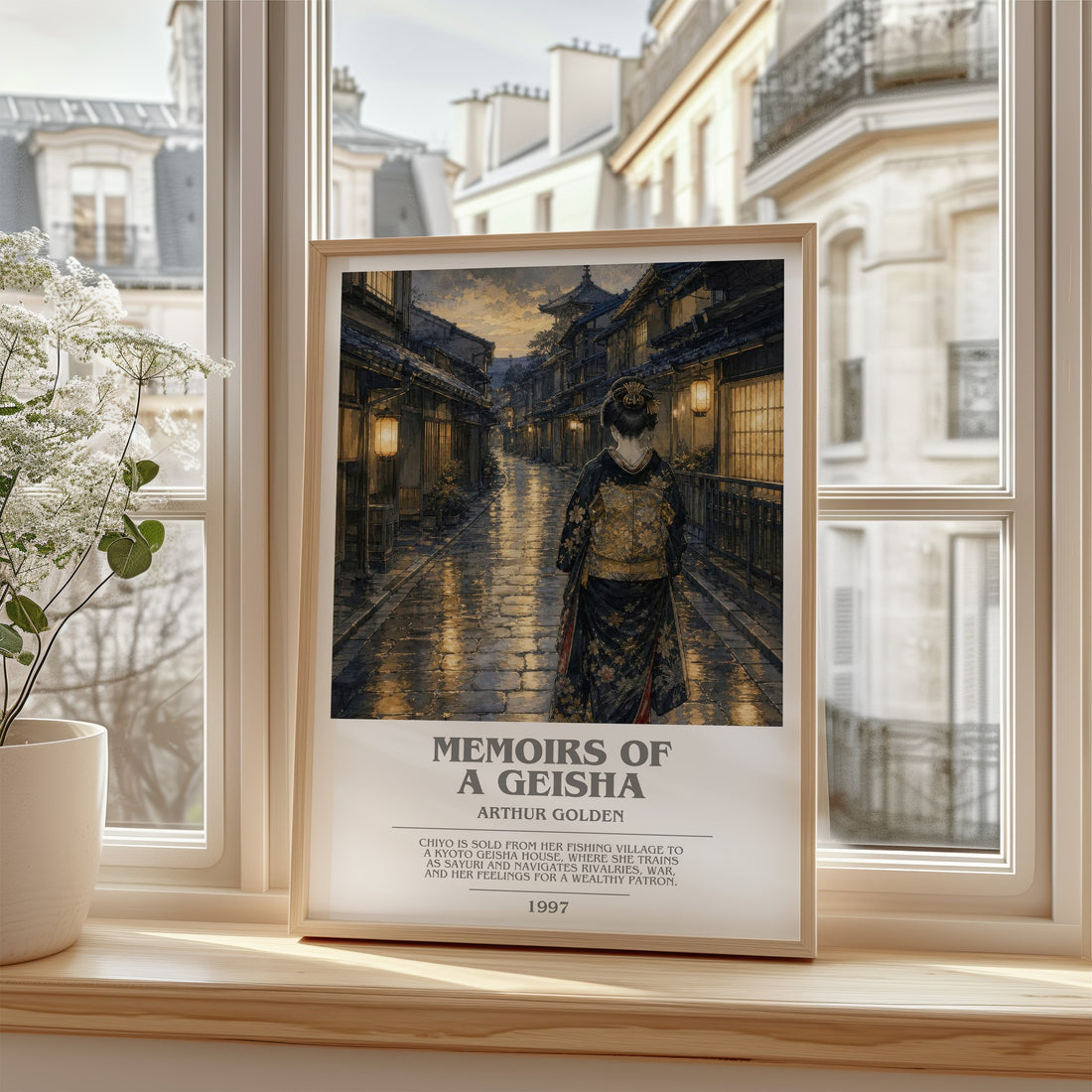 Memoirs of a Geisha Bookish Wall Art by Arthur Golden – framed print by a bright window