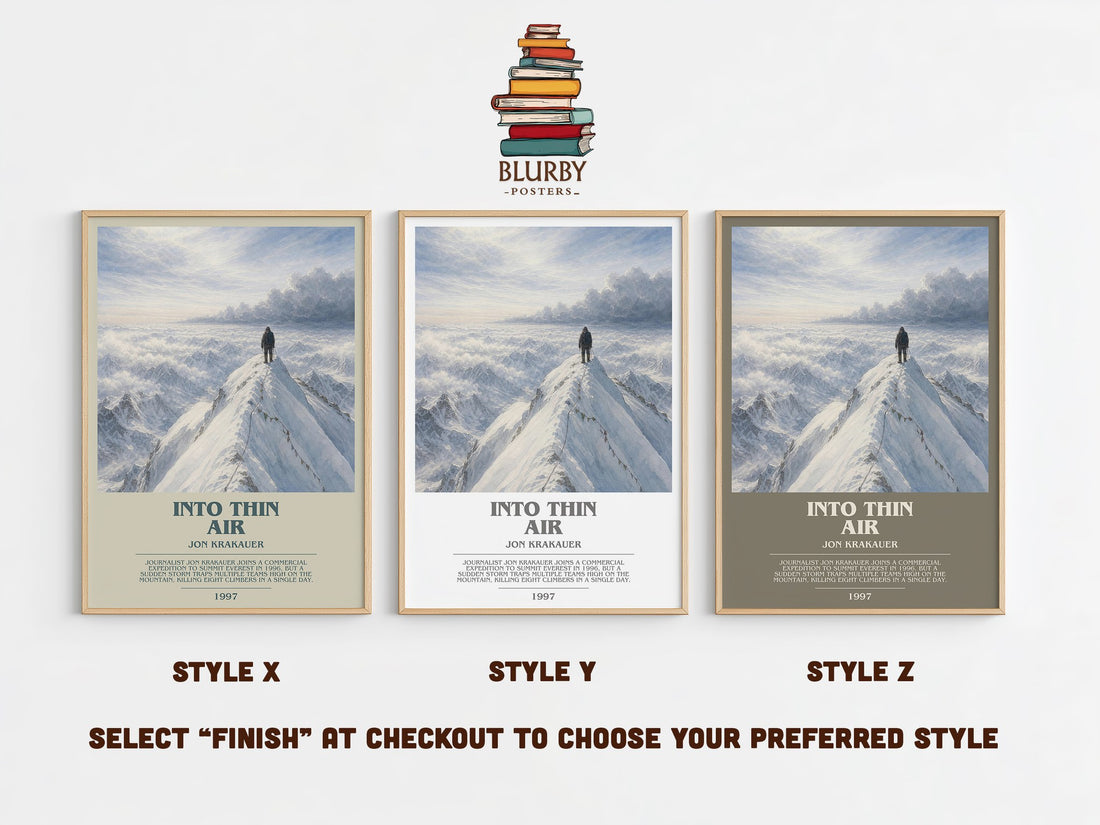 Into Thin Air Bookish Wall Art by Jon Krakauer – Style X, Y and Z side by side – choose your finish