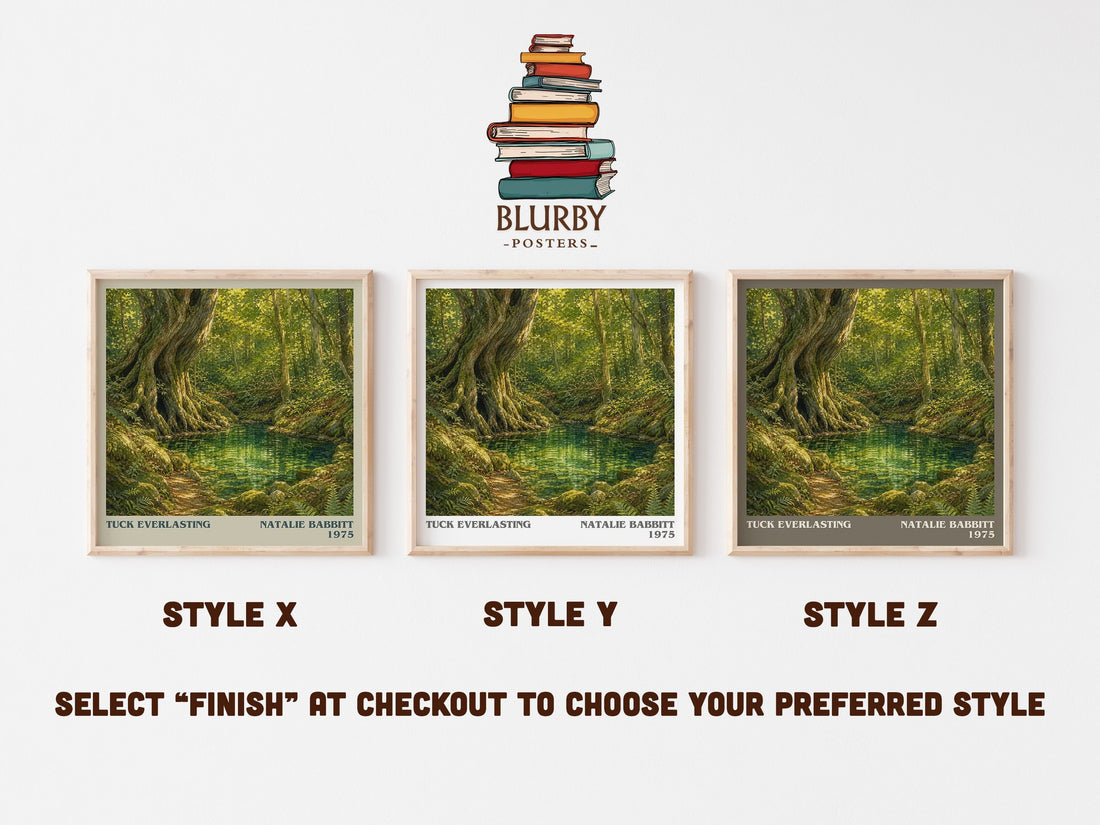 Tuck Everlasting literary print in frame leaning in hallway – childrens wall art (mockup)