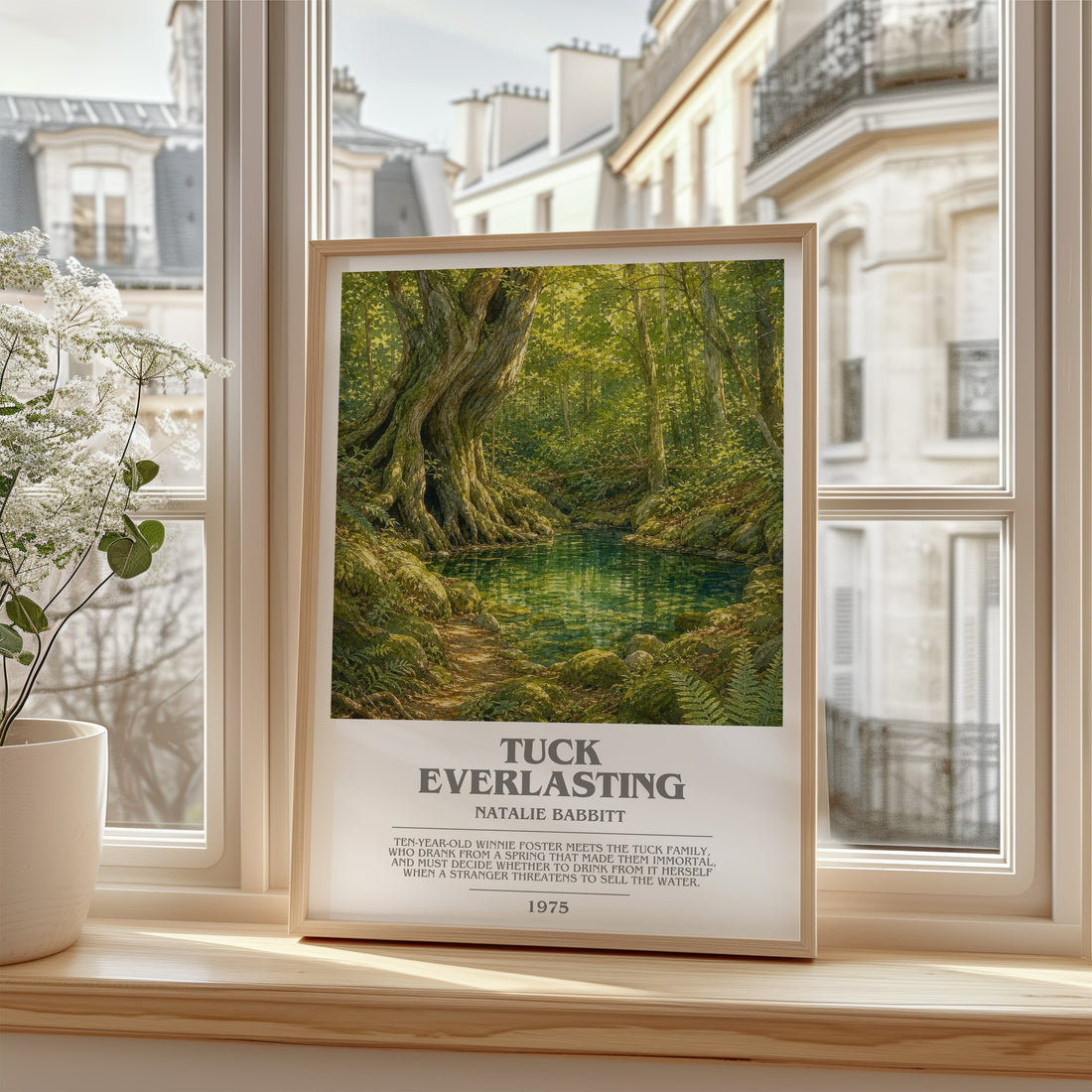 Tuck Everlasting Bookish Wall Art by Natalie Babbitt – framed print by a bright window