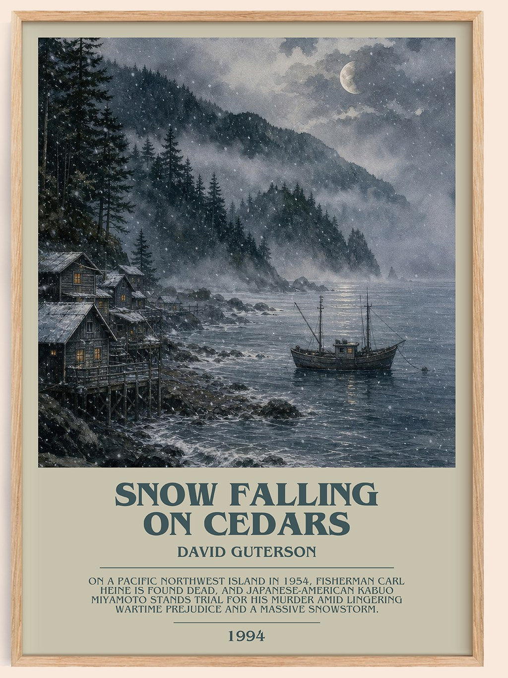 Snow Falling on Cedars Bookish Wall Art by David Guterson – framed poster