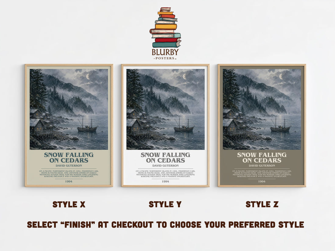 Snow Falling on Cedars Bookish Wall Art by David Guterson – Style X, Y and Z side by side – choose your finish