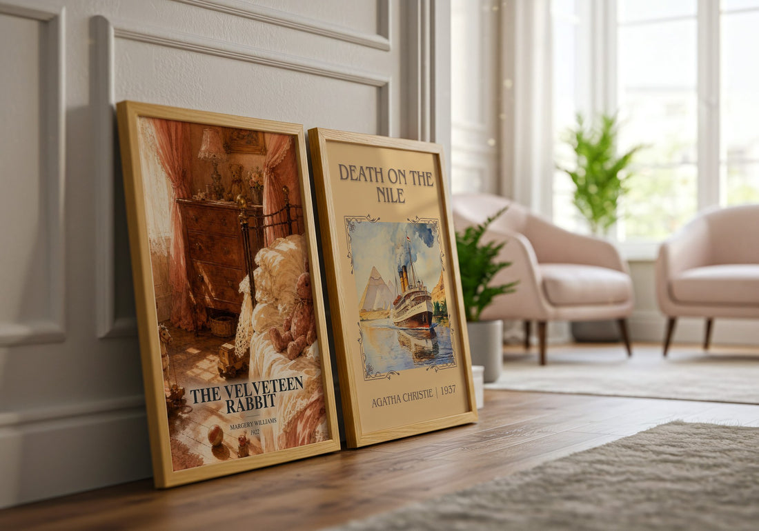 The Velveteen Rabbit watercolour print framed by window – literary home decor