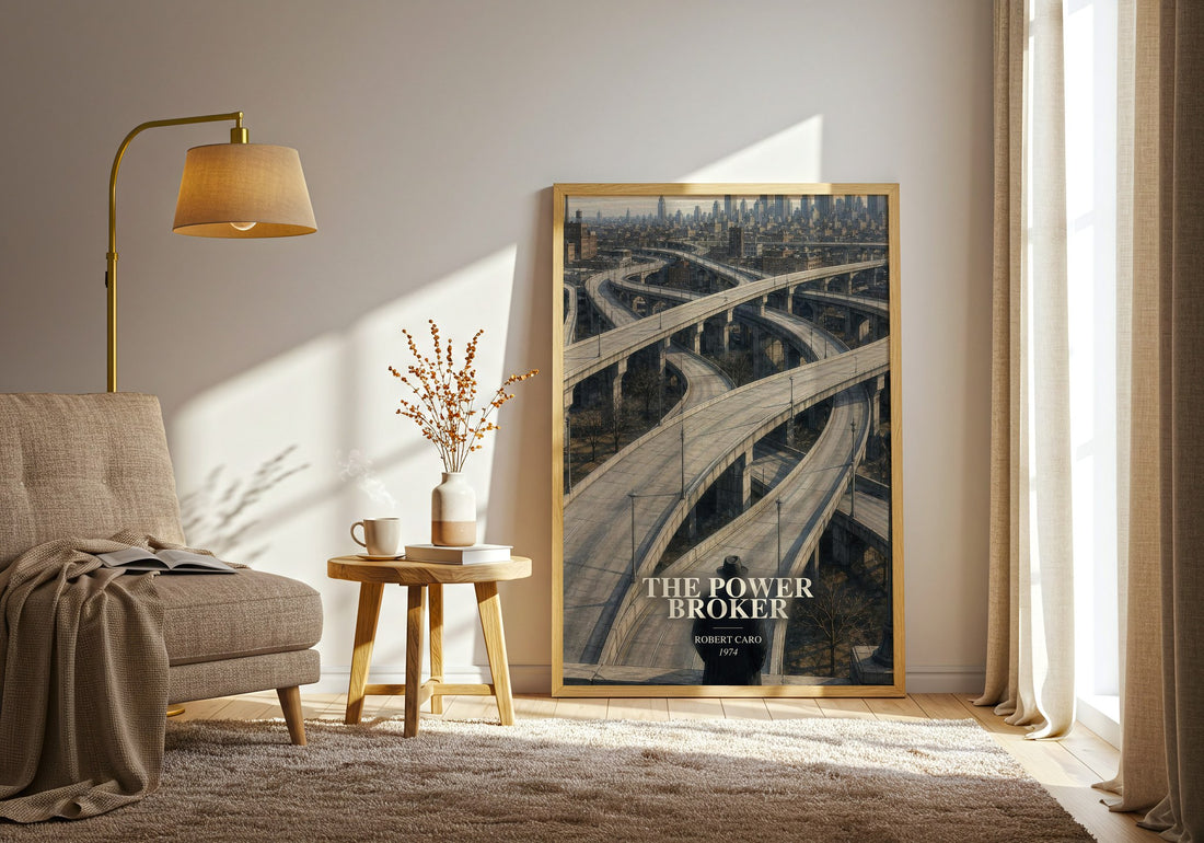 The Power Broker watercolour print in frame leaning in hallway – non fiction wall art