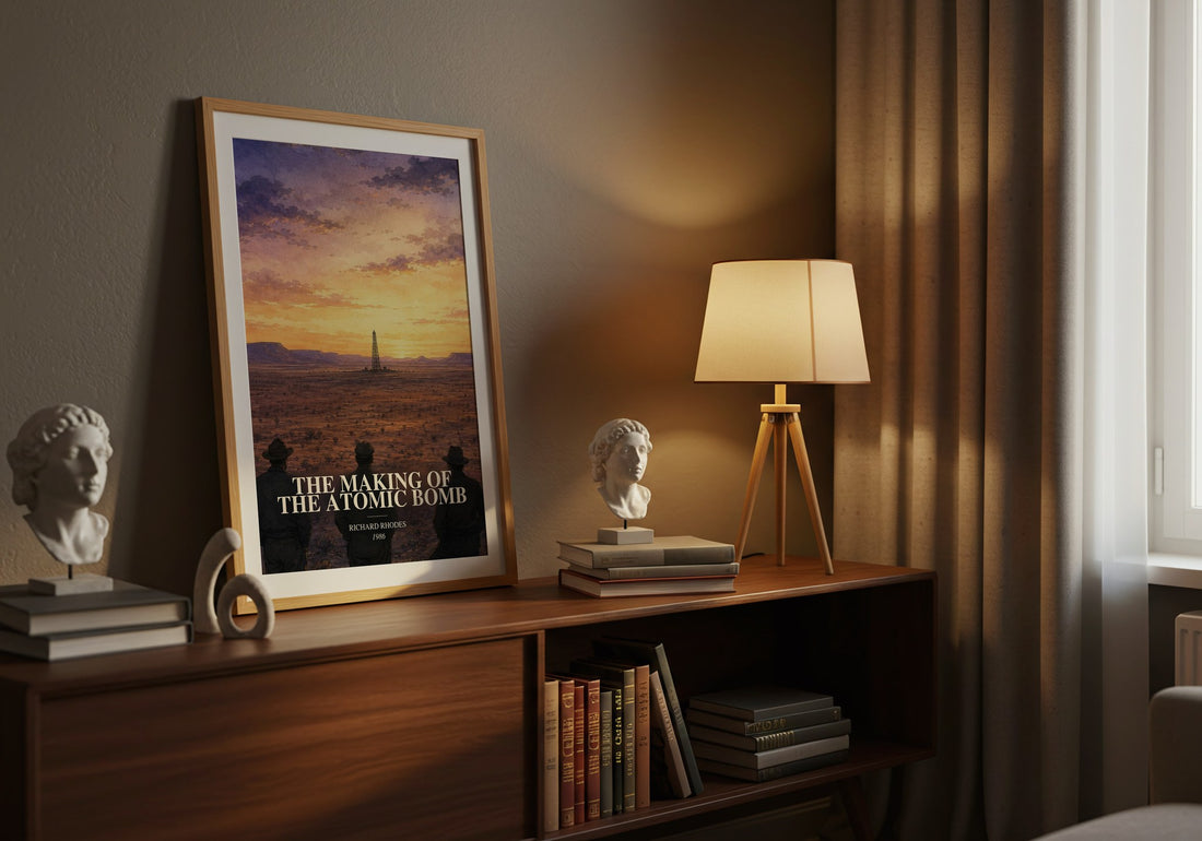 The Making of the Atomic Bomb watercolour print on bookshelf – Richard Rhodes fan gift
