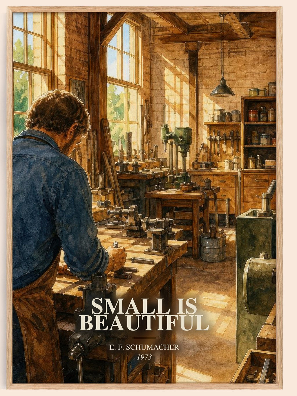 Small Is Beautiful watercolour book poster by E. F. Schumacher – framed literary art print