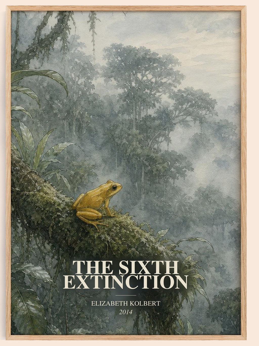 The Sixth Extinction watercolour book poster by Elizabeth Kolbert – framed literary art print