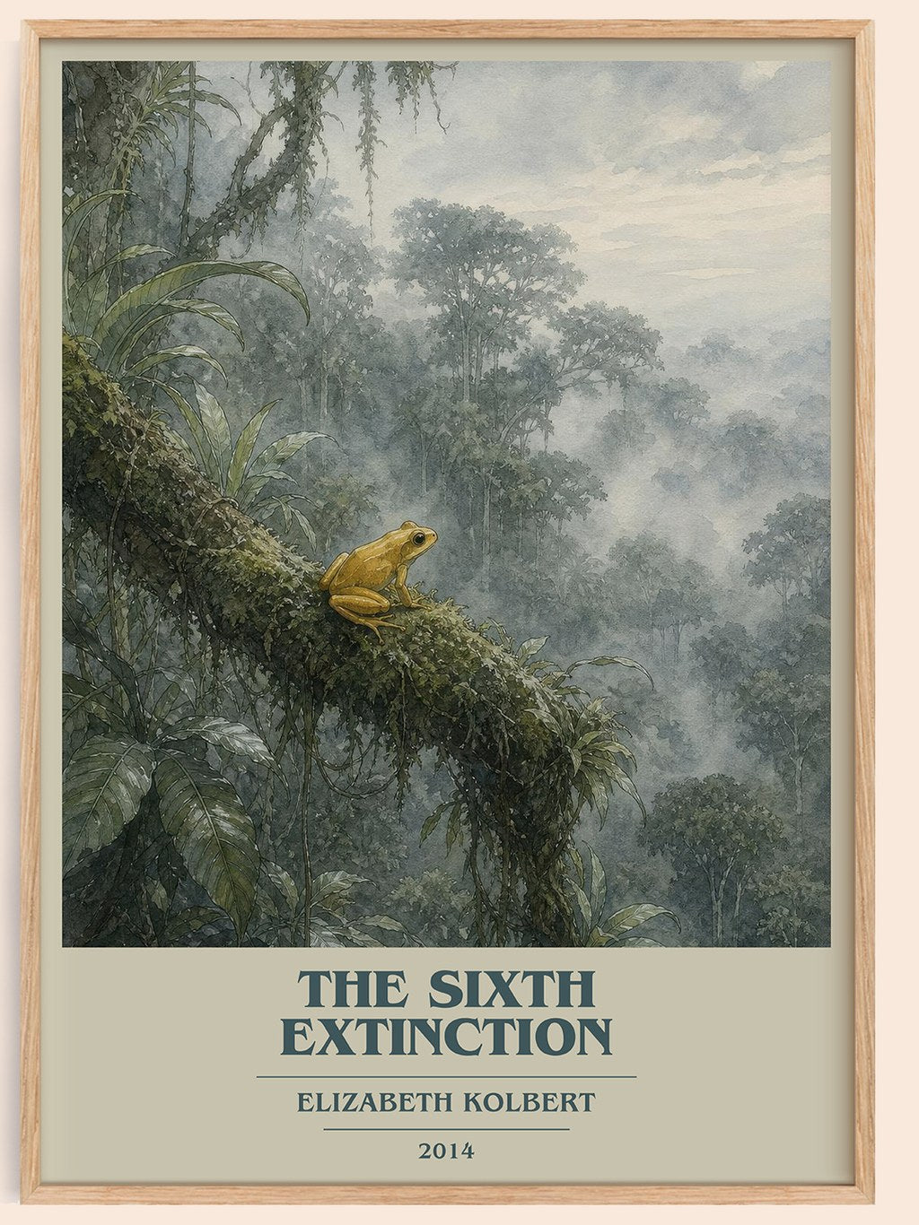The Sixth Extinction book cover book poster by Elizabeth Kolbert – framed literary art print