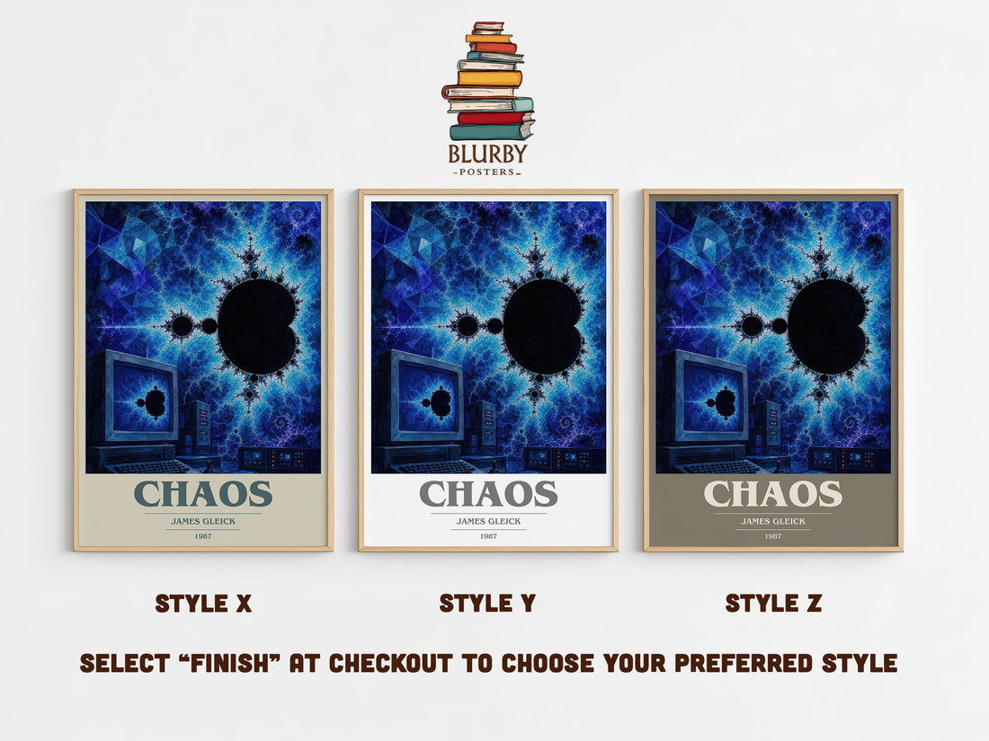 Chaos book cover print in frame leaning in hallway – non fiction wall art (mockup)