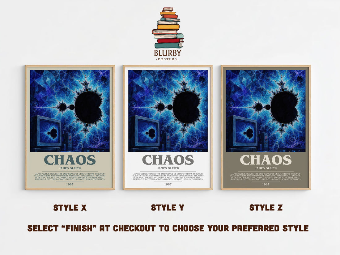 Chaos Bookish Wall Art by James Gleick – Style X, Y and Z side by side – choose your finish