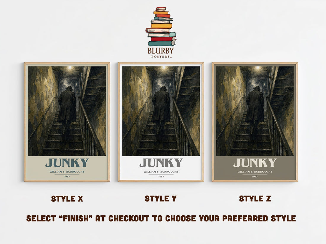 Junky book cover print in frame leaning in hallway – memoir wall art (mockup)