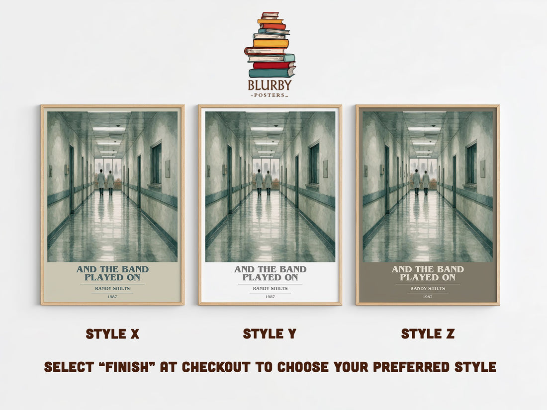 And the Band Played On book cover print in frame leaning in hallway – non fiction wall art (mockup)