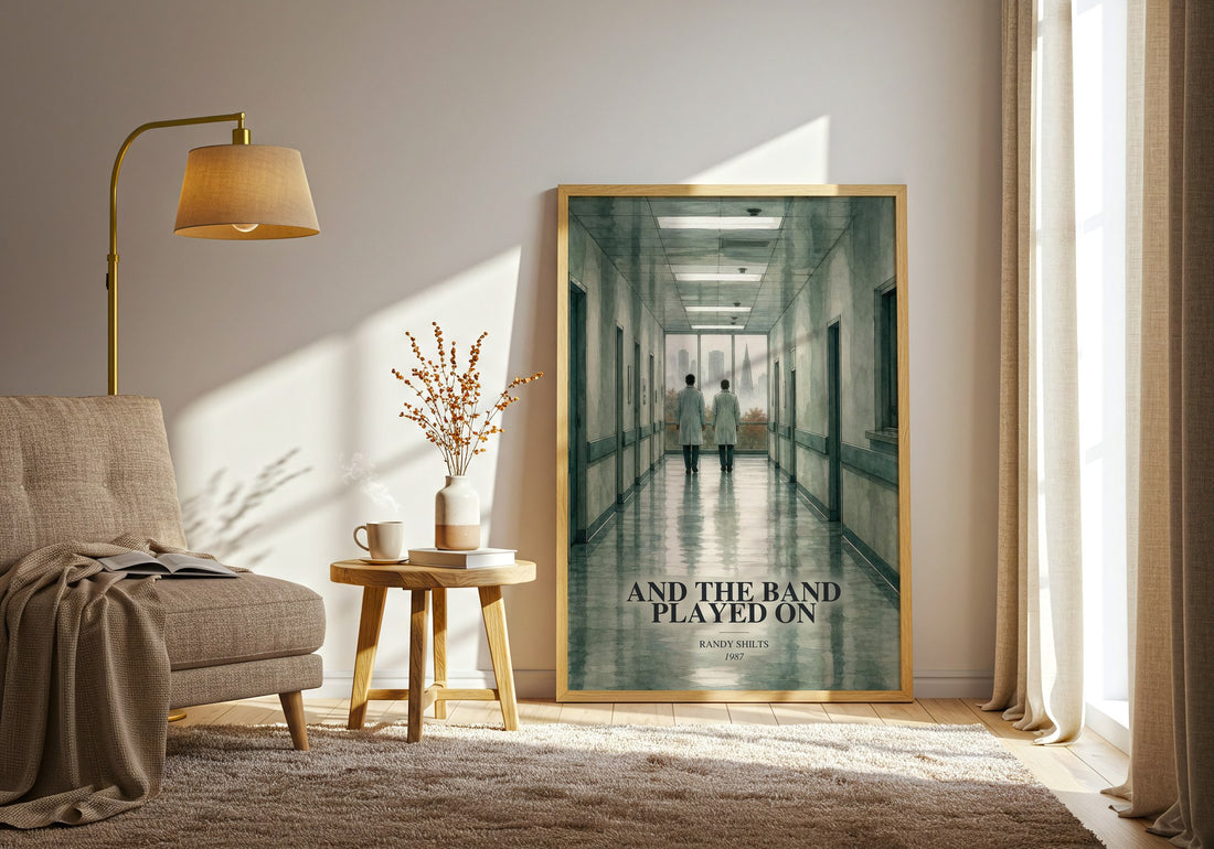 And the Band Played On watercolour print in frame leaning in hallway – non fiction wall art