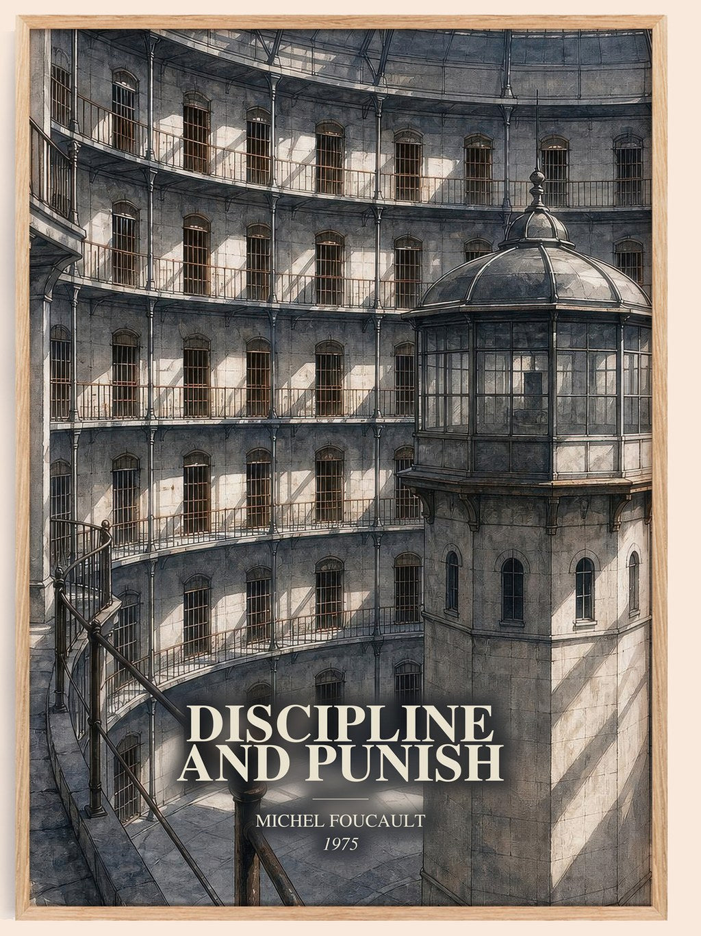 Discipline and Punish watercolour book poster by Michel Foucault – framed literary art print