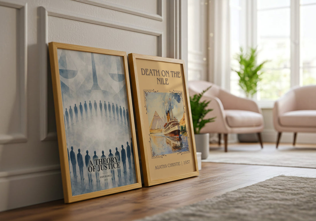 A Theory of Justice watercolour print framed by window – literary home decor