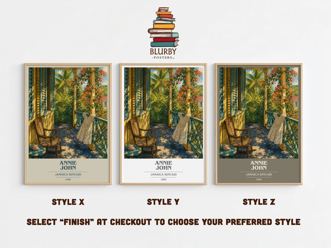 Annie John book cover print in frame leaning in hallway – coming of age wall art (mockup)